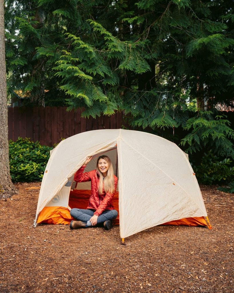 Setting the tent up in our backyard How To Prepare for Hiking and Backpacking Trips - Set Tent Up in Backyard