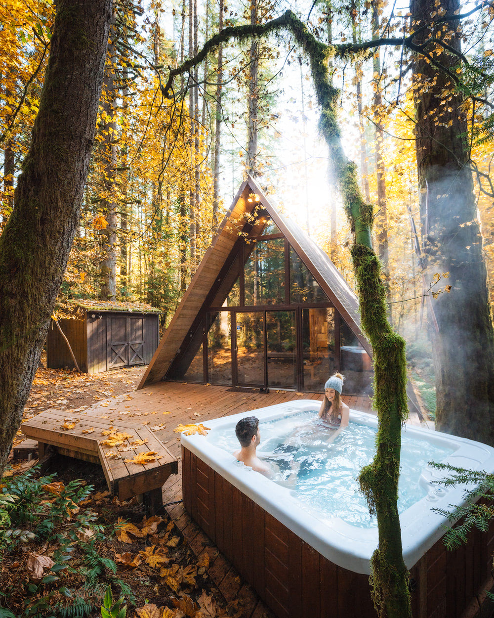 Cozy Cabins to Rent in Washington State - Sky Haus Hot Tub Couple - Renee Roaming