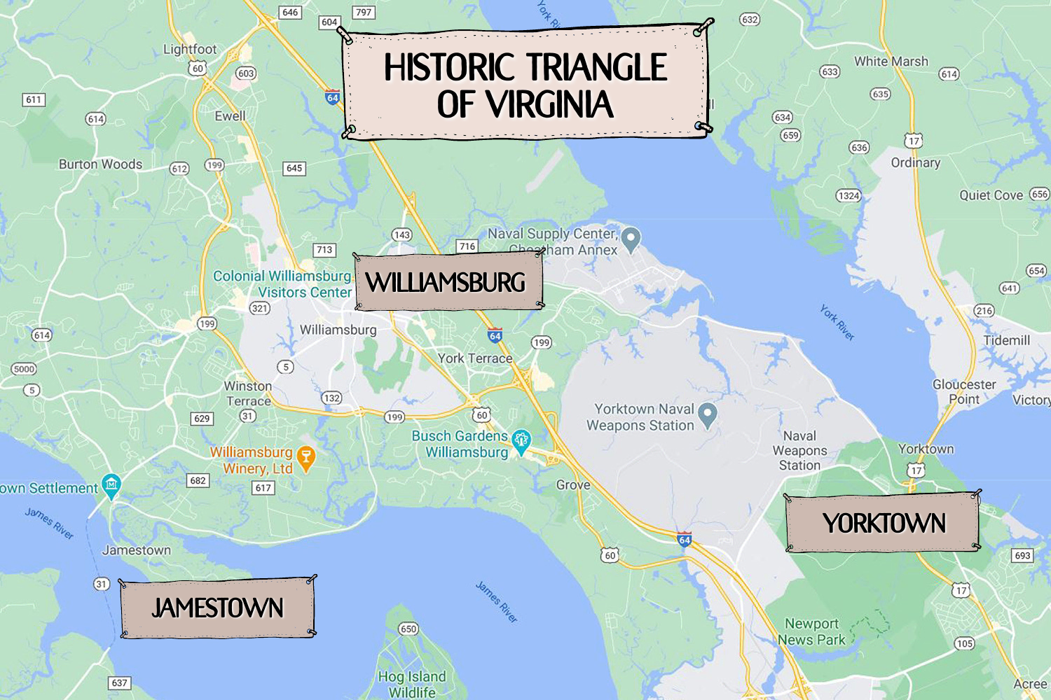 williamsburg va tourist map