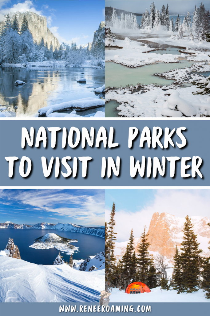 Winter is a great time to visit national parks! Not only are they less busy, but they are often even more magical when dusted with snow. In this blog post I am sharing the 12 best national parks to visit in winter. Some of them are snowy wonderlands and others are incredible choices for their sunshine and optimal weather. | USA National Parks winter | Winter travel inspiration | Winter trip planning | USA winter travel | winter parks road trip | #nationalparks