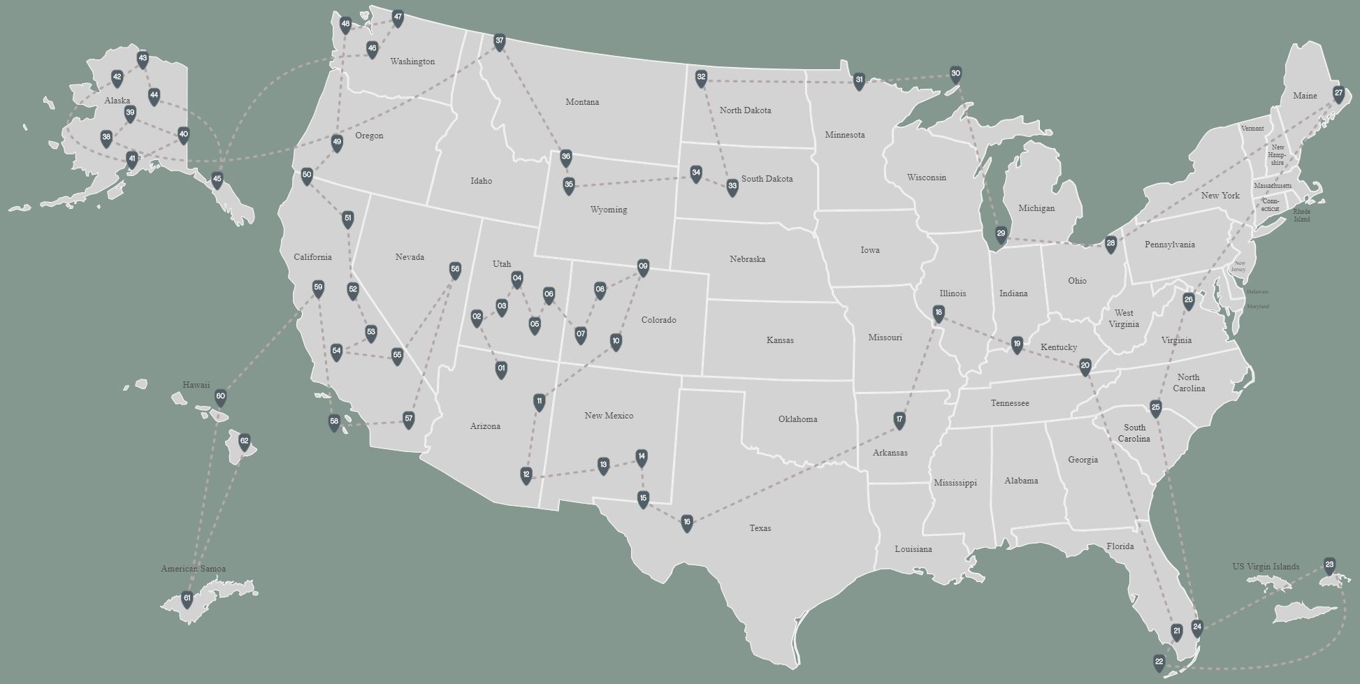 Route to all of the US National Parks