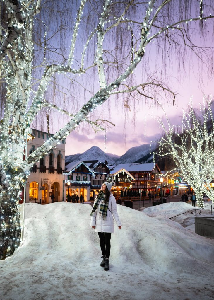 Village of Lights Festival in downtown Leavenworth during Winter