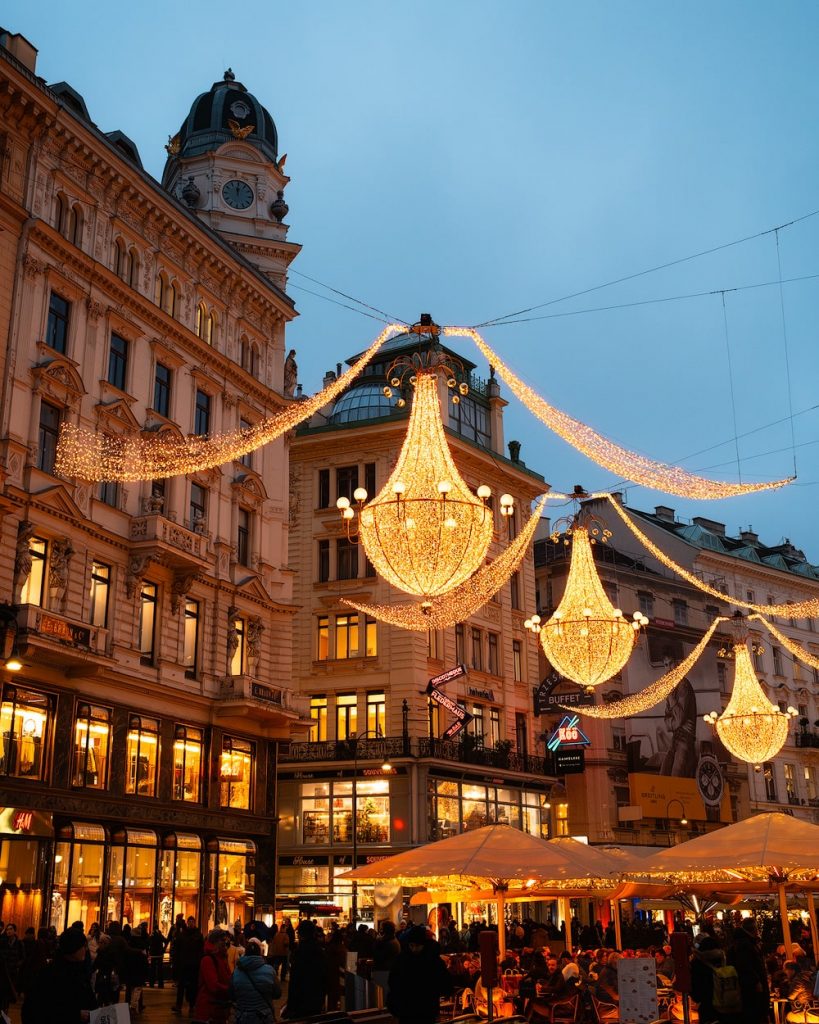 A First-Timer's Guide to Visiting Vienna Christmas Markets - Best Things To Do in Vienna During the Holidays - Vienna Streets Christmas Lights at night Graben