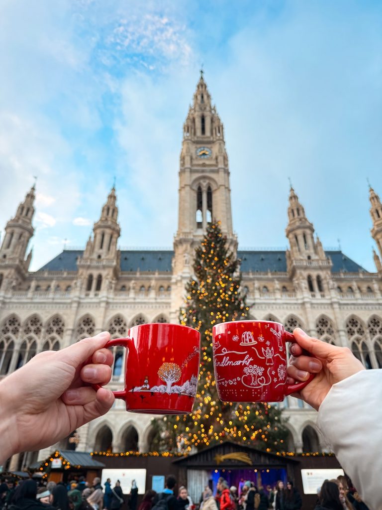 A First-Timer's Guide to Visiting Vienna Christmas Markets - mugs at Rathausplatz Christkindlmarkt